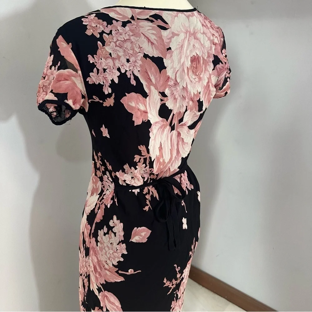Vintage Y2K Floral Black Flowy Maxi Dress Whimsigoth Resort Formal Evening Bloom - Picture 10 of 15